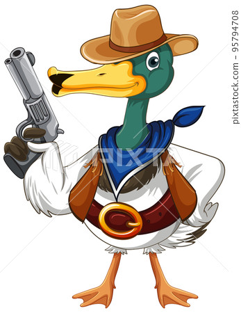 Cartoon duck wearing cowboy costume Cartoon duck wearing cowboy costume 95794708