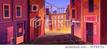 Quiet city street corner, sunset urban cityscape Quiet city street corner, sunset urban cityscape 95794712
