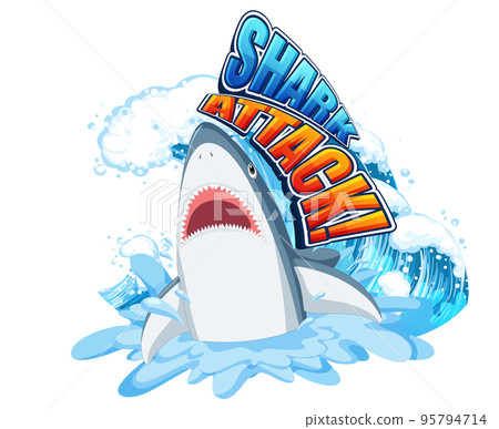 Shark attack icon with shark cartoon character Shark attack icon with shark cartoon character 95794714