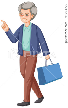 A male senior cartoon character carry shopping bag 95794772