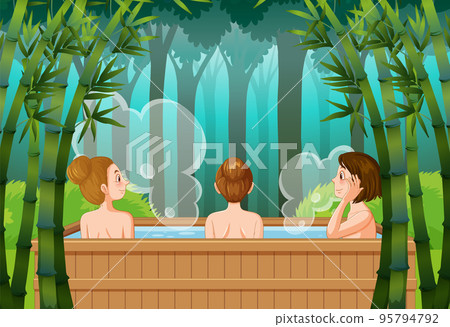 Women in thermal bath in bamboo forest Women in thermal bath in bamboo forest 95794792
