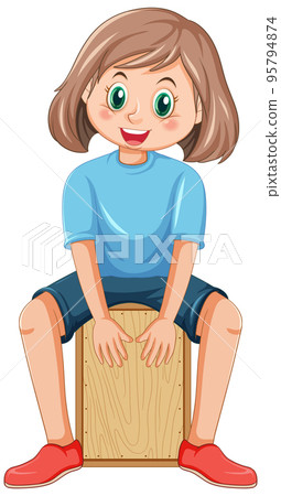 A girl playing cajon drum box A girl playing cajon drum box 95794874