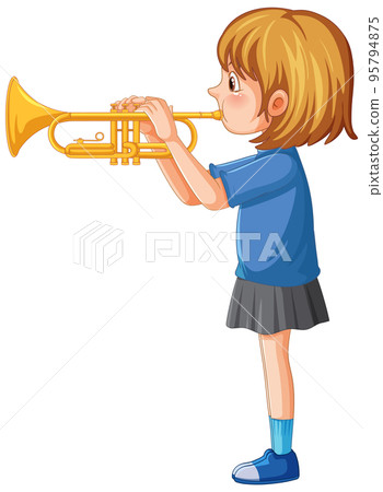 A girl playing trumpet musical instrument A girl playing trumpet musical instrument 95794875