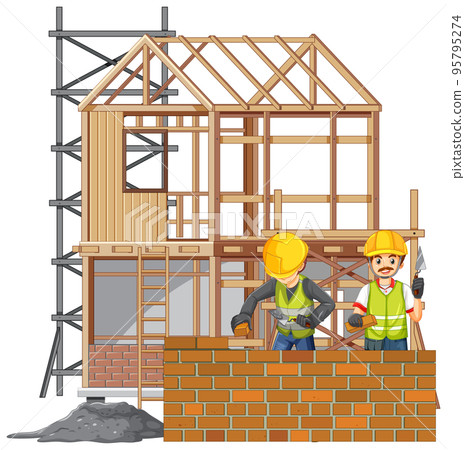 Isolated construction site with workers 95795274