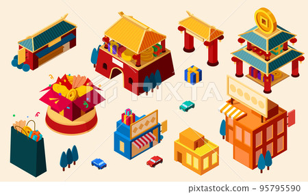 Isometric CNY building set 95795590