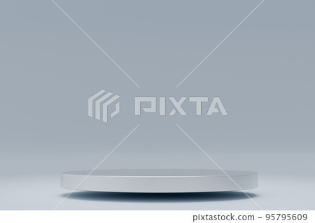 Empty podium or pedestal display on blue background with cylinder stand concept. Blank product shelf standing backdrop. Perfect stages for any product Empty podium or pedestal display on blue background with cylinder stand concept. Blank product shelf standing backdrop. Perfect stages for any product 95795609