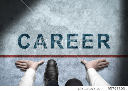 Concept of challenge or career path and change. Young professional career start. young businessman in starting position. carier start 95795803