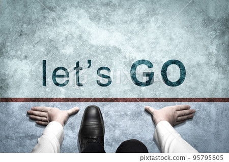 Businessman ready to start on starting line with inscription Let's Go. man ready to start. successful business way. Businessman get ready on starting on road. Start Let's Go line. Business start Businessman ready to start on starting line with inscription Let's Go. man ready to start. successful business way. Businessman get ready on starting on road. Start Let's Go line. Business start 95795805