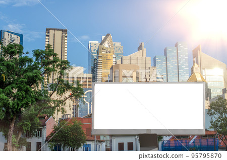 Billboard mockup outdoors. blank billboard for business advertisement with city background. mockup of billboard against backdrop of Singapore skyscrapers 95795870
