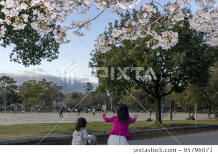 Scenery of children taking a commemorative photo against the backdrop of the park Scenery of children taking a commemorative photo against the backdrop of the park 95796071