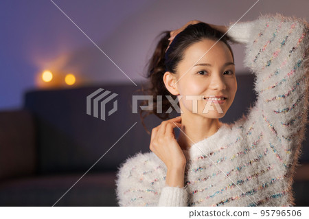 A woman relaxing at home beauty A woman relaxing at home beauty 95796506
