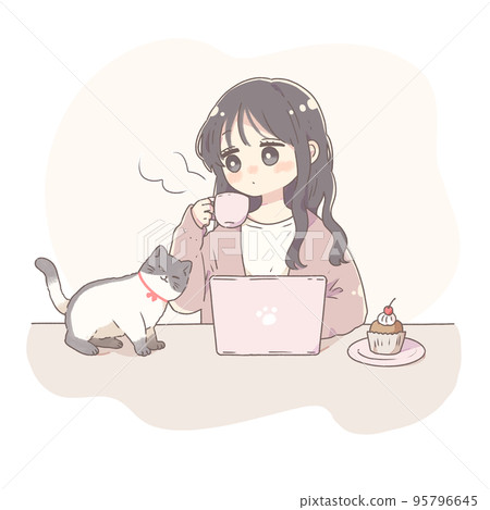 一個在家休息的女人和一隻想要被寵壞的貓 一個在家休息的女人和一隻想要被寵壞的貓 95796645