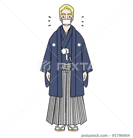 A blond man wearing a haori and hakama with a mask 95796904