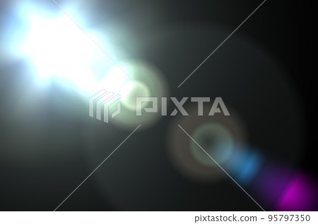 Glare of optics of sun or bright object to overlay on image. Lens Flare ,Sun Flare on black background. Lens flare glow light effect on black background for add overlay 95797350