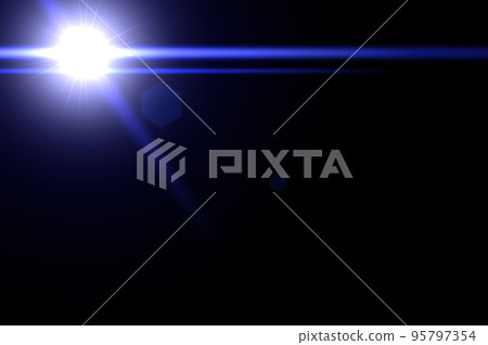 lens flares for photography and anamorphic lens flare. Blue rays light isolated on black background for overlay design 95797354