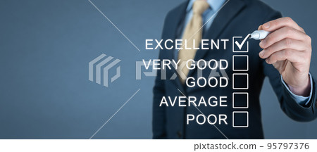 rating excellent. Hand chooses excellent, one of five options. Excellent Customer Service Rating. excellent business services rating customer experience concept 95797376