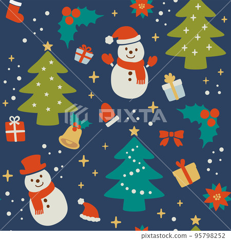 Snowman and Christmas tree background material - Stock Illustration ...
