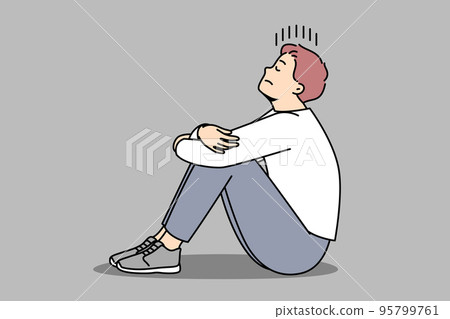 Unhappy man suffer from depression and loneliness  95799761