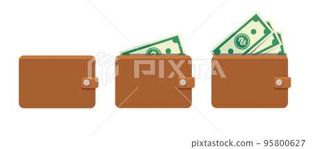 Brown wallet full of green dollars vector illustration 95800627