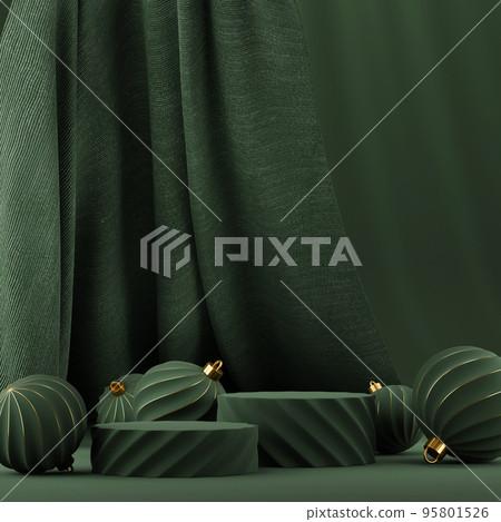3D abstract Christmas dark green background with green Christmas ornaments 3D abstract Christmas dark green background with green Christmas ornaments 95801526