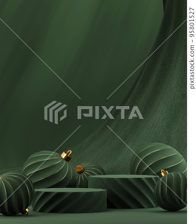 3D abstract Christmas dark green background with green Christmas ornaments 3D abstract Christmas dark green background with green Christmas ornaments 95801527