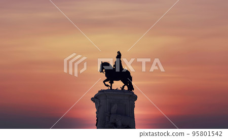 Silhouette of statue of King Jose statue in the Praca da Figueira square in Lisbon, Portugal Silhouette of statue of King Jose statue in the Praca da Figueira square in Lisbon, Portugal 95801542