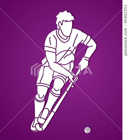 Field Hockey Sport Male Player Action Cartoon Graphic Vector 95802351