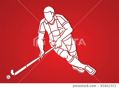 Field Hockey Sport Male Player Action Cartoon Graphic Vector 95802353