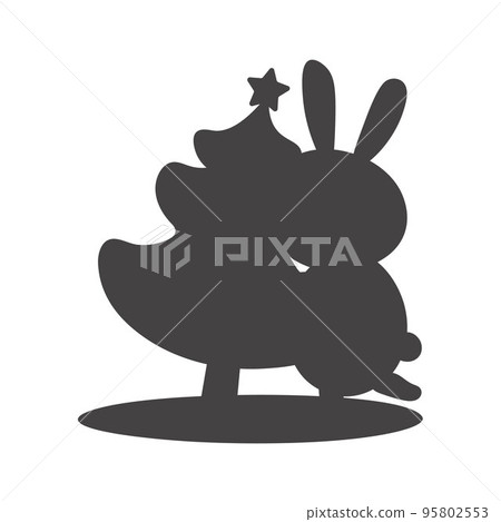 Vector bunny winter illustration of a symbol of chinese new year 2023. Black rabbit silhouette for Merry Christmas greeting card for children EPS 95802553