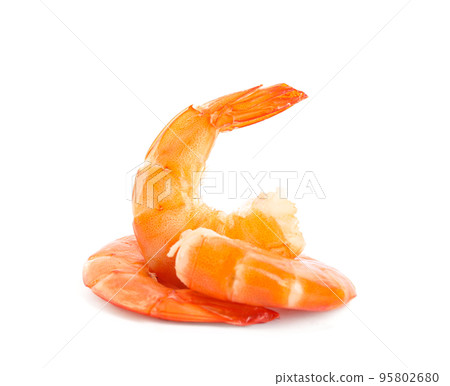 Delicious freshly cooked shrimps isolated on white Delicious freshly cooked shrimps isolated on white 95802680