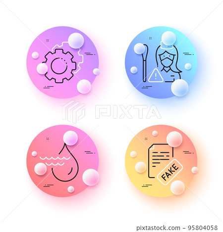 Settings gears, Fake news and Nurse minimal line icons. 3d spheres or balls buttons. Hydroelectricity icons. For web, application, printing. Technology process, Wrong fact, Swab test. Vector Settings gears, Fake news and Nurse minimal line icons. 3d spheres or balls buttons. Hydroelectricity icons. For web, application, printing. Technology process, Wrong fact, Swab test. Vector 95804058
