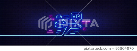 Neon light glow effect. Vip flight line icon. Very important person airplane sign. Charter plane symbol. 3d line neon glow icon. Brick wall banner. Vip flight outline. Vector Neon light glow effect. Vip flight line icon. Very important person airplane sign. Charter plane symbol. 3d line neon glow icon. Brick wall banner. Vip flight outline. Vector 95804070