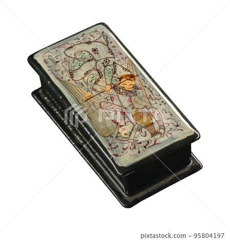 A casket with an artistic painting isolated on a white background A casket with an artistic painting isolated on a white background 95804197