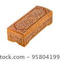 A wooden casket with traditional artistic carving isolated on a white background 95804199