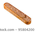 The artistic wood carving on the pencil case on a white background. Central Asia, Uzbekistan 95804200