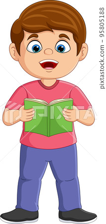 Cartoon little boy standing and read a book Cartoon little boy standing and read a book 95805188
