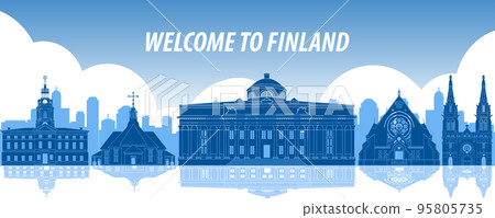 Finland famous landmarks by silhouette style 95805735