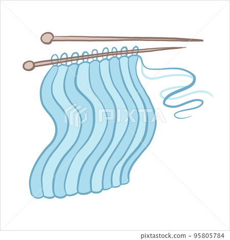 Vector color illustration of sample of knitted pattern on knitting needles Vector color illustration of sample of knitted pattern on knitting needles 95805784