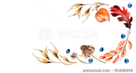Board of autumn colorful plants watercolor illustration isolated on white background. 95806899