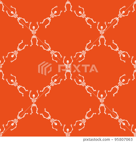 pattern with white skeletons on a orange background  95807063