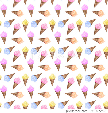 Seamless pattern with ice cream in a cone. 95807252