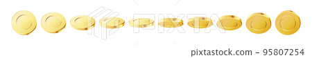 Golden money set. Set of rotating gold coins. 95807254