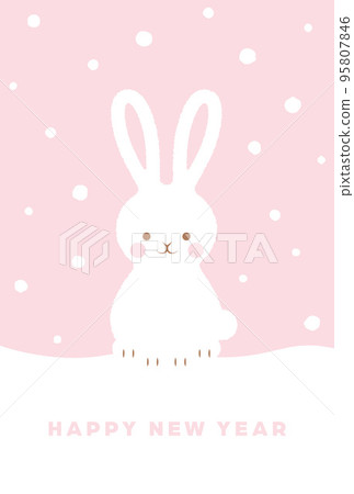 雪景和兔子新年賀卡的背景插圖 雪景和兔子新年賀卡的背景插圖 95807846