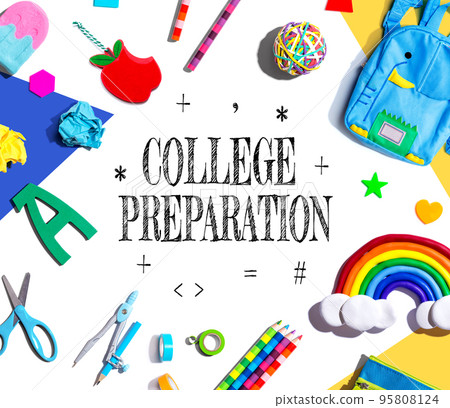 College Preparation theme with school supplies - flat lay 95808124