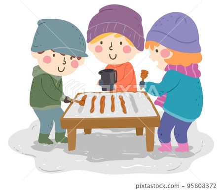 Kids Make Maple Candy Outdoors Winter Illustration Kids Make Maple Candy Outdoors Winter Illustration 95808372