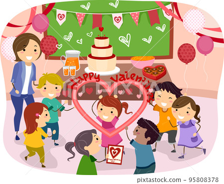 Stickman Kids Teacher Valentine Party Illustration Stickman Kids Teacher Valentine Party Illustration 95808378