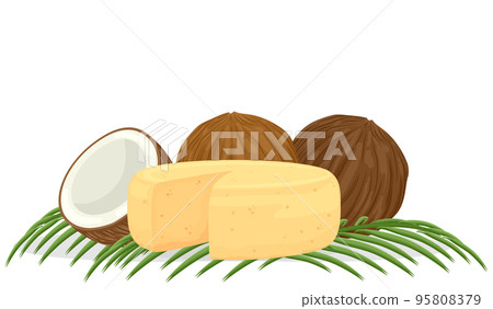 Vegan Coconut Cheese Palm Tree Leaves Illustration 95808379