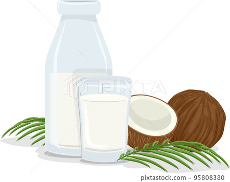 Vegan Coconut Milk Glass Bottle Illustration Vegan Coconut Milk Glass Bottle Illustration 95808380