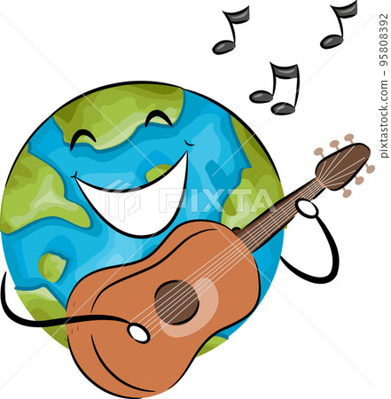 Mascot Earth Song Guitar Music Notes Illustration Mascot Earth Song Guitar Music Notes Illustration 95808392