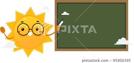 Mascot Sun Blackboard Clouds Chalk Illustration 95808395